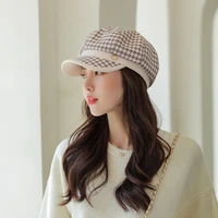 2021new stylish rich colors women black hats autumn winter fashion wool patchwork newsboy caps with belt female gorras