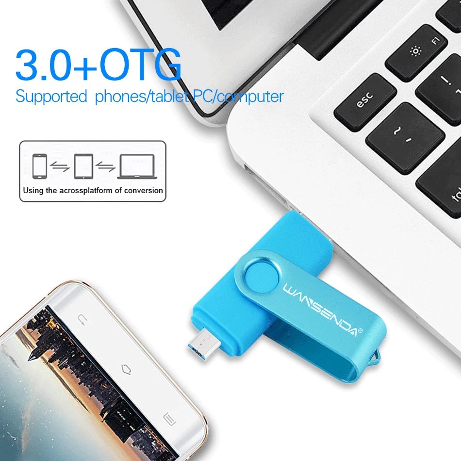 Новинка WANSENDA usb 3 0 USB флеш накопитель двойной OTG 16 ГБ 32 64 Гб 128 256 Флешка для
