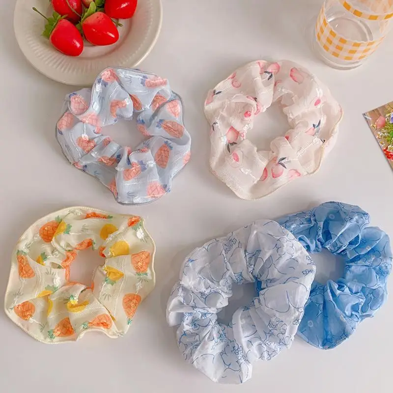 

1PC Korean Print Scrunchies Elastic Hair Bands 2021 New Women Girls Hair Accessories Ponytail Holder Hair Ties Rope
