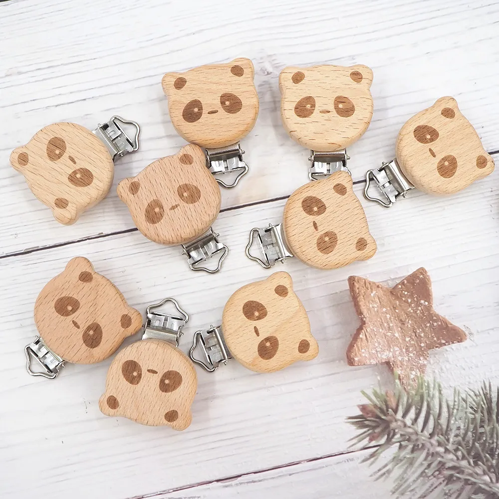 

Chenkai 5PCS Wood bear Pacifier Clip Nature Baby Rattle Teether Grasping Toy DIY Organic Eco-friendly Wood Teething Accessory