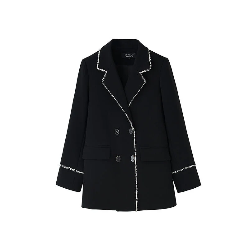 

2021 new spring and autumn ladies office suit Elegant High Quality Double Breasted Blazer Jacket feminine small suit