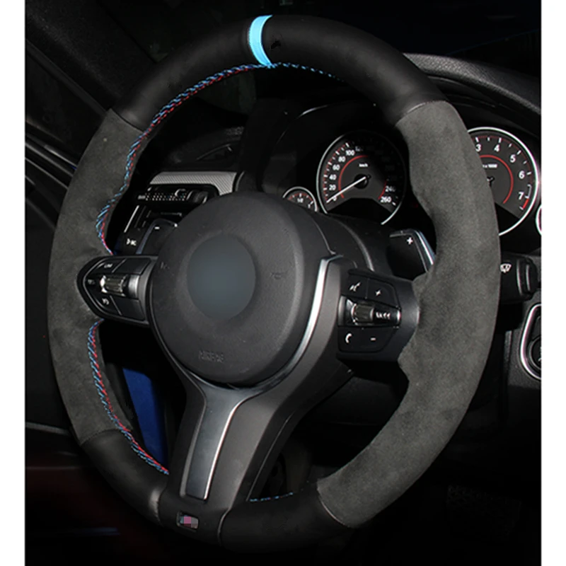 Черный замшевый черный кожаный чехол на руль для BMW F87 M2 F80 M3 F82 M4 M5 F12 F13 M6 F85 X5 M F86 X6 F33