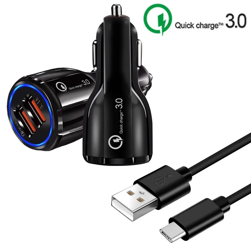 Charger and Cable QC 3,0 USB Quick Charge телефон автомобильное зарядное устройство адаптер type C кабель для samsung S8 A20 A30 A40 A50 A60 A70 M30 Google Pixel 3a 3 2 XL - Тип штекера: Charger and Cable