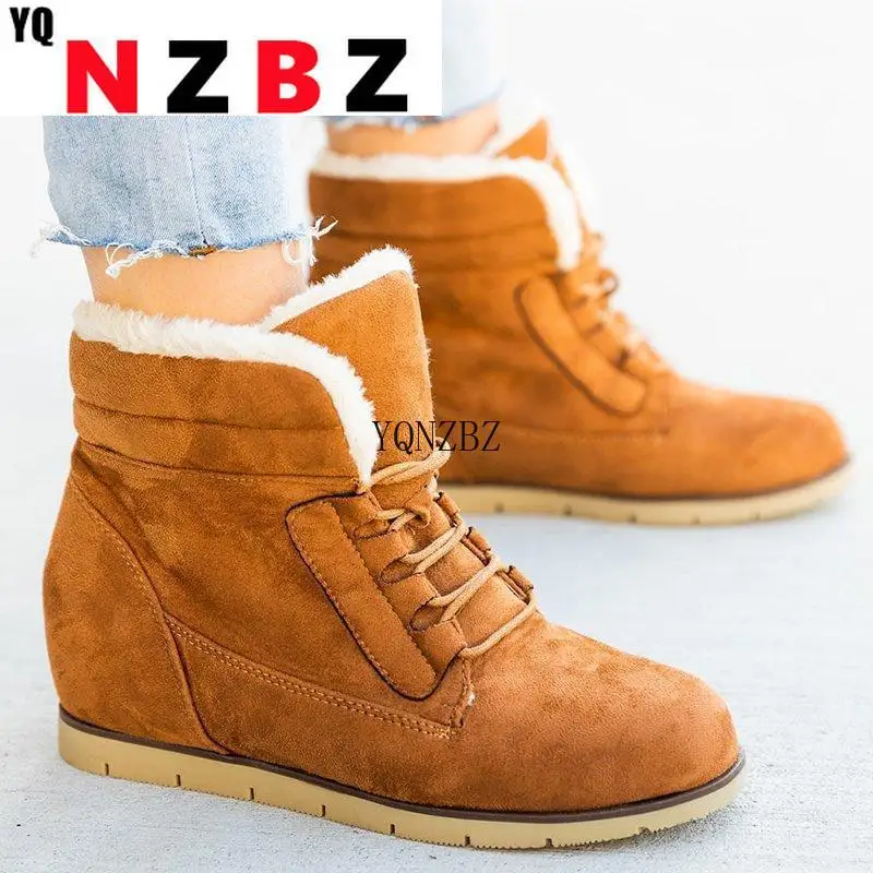 

Plus Size 41 42 43 Women Boots Black/Pink/Brown/Leopard Snow Boots Suede Ankle Boots 2022 Winter Round Toe Lace-up Women Shoes