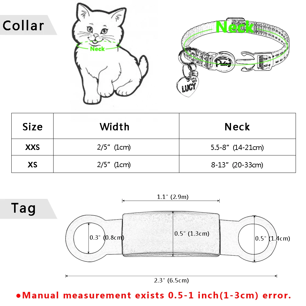 

Nylon Cat Collar Personalized Pet Collars With Name ID Tag Reflective Chihuahua Kitten Collars Necklace For Pets Dog Accessories