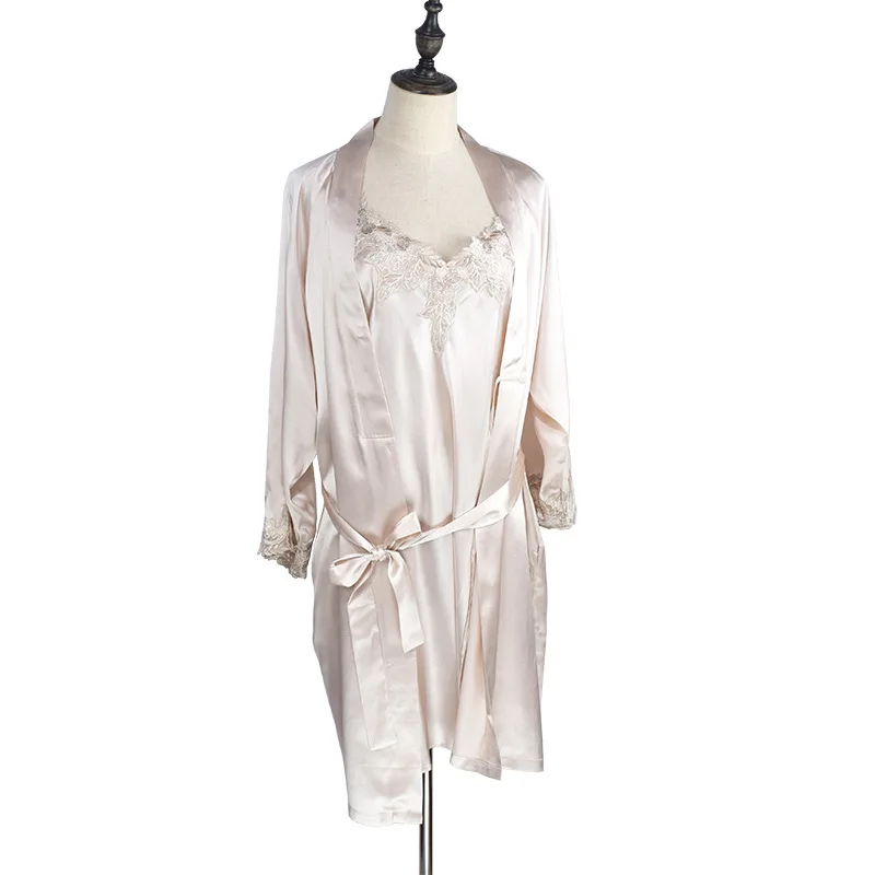 

100 Silkworm Silk Nightgown Suspender Skirt Home Wear Hot Summer Lady Sexy Pajamas Two Pieces Homewear Suits