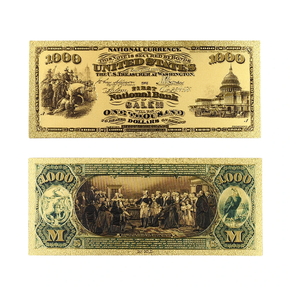 Чистое золото 1875 года Банкнота США деньги на заказ Золотая валюта $1000 долларов