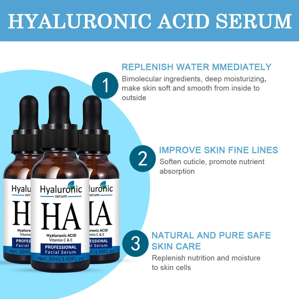 

30ml Hyaluronic Acid Face Serum Anti-Aging Shrink Pore Whitening Moisturizing Essence Face Cream Dry Skin Care