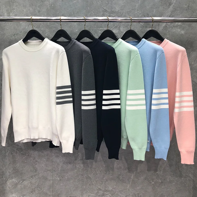 2021 TB Fashion THOM Brand Sweaters Men Women Slim O-Neck Pullovers Clothing Striped Wool Cotton Solid Winter Couple Casual Coat