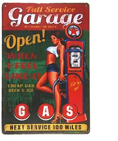 

Garage Open Gas Wall Plaque Retro Vintage Home Decor Metal Tin Sign Poster Coffee 20x30cm