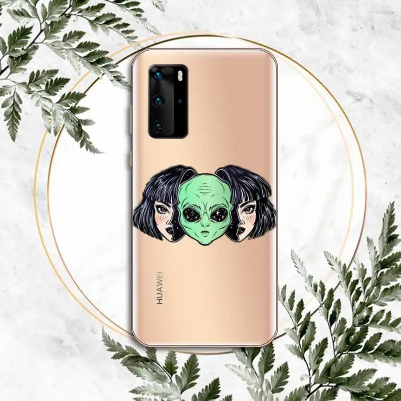

Aesthetics Cute Cartoon alien space Phone Case Transparent for huawei honor P 40 30 20 lite Pro 10 i 8 9 x p smart 2019