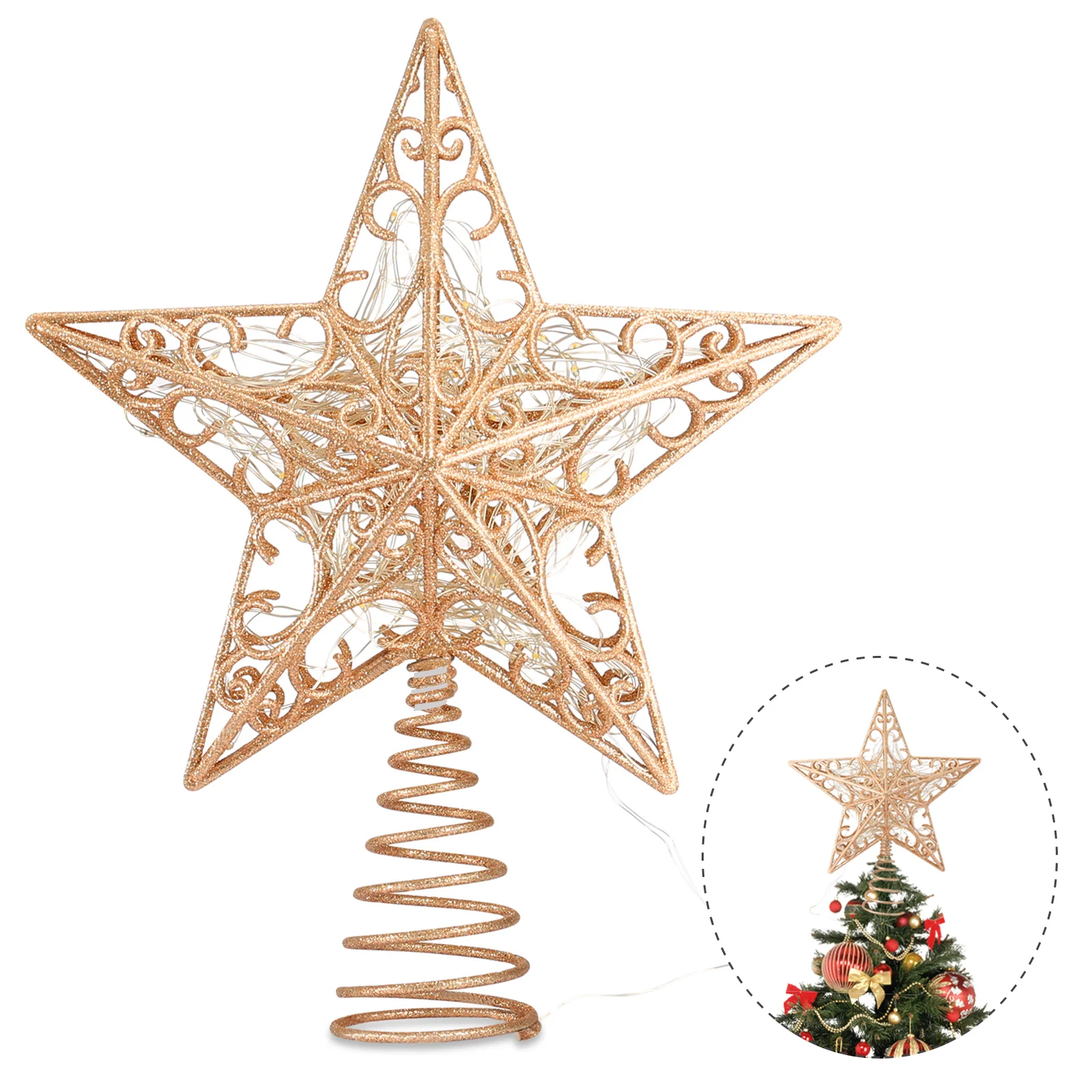 

New Christmas Tree Topper Christmas Tree Star Topper 3D Hollow Glitter Light NE