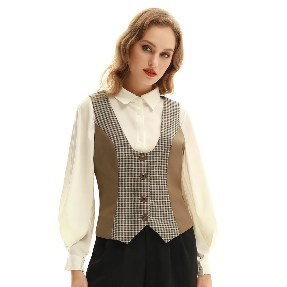 

Spring Women's Top Vest Coat Single Breasted Handkerchief Waistcoat Back Waist Strap Just Best Fit Formal Ladies