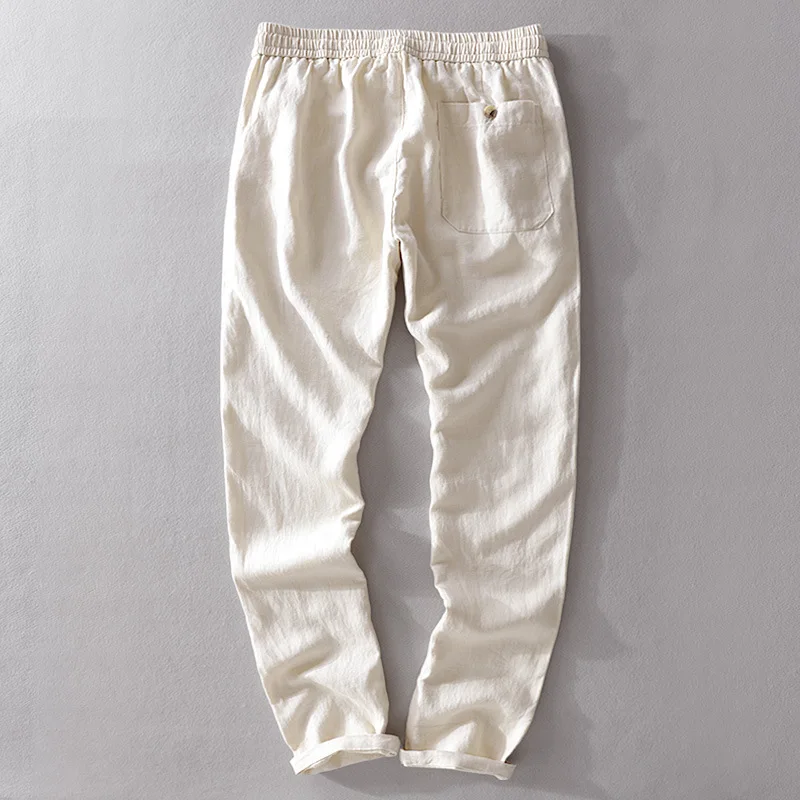

Elastic Waist Beach linen casual pants men's straight thin cotton linen men's pants 7409