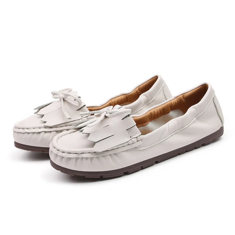 

Big Size Shoes Woman Round Toe Casual Female Sneakers Flats Bow-Knot Soft British Style Fringe Large Size Dress Butterfly Moccas