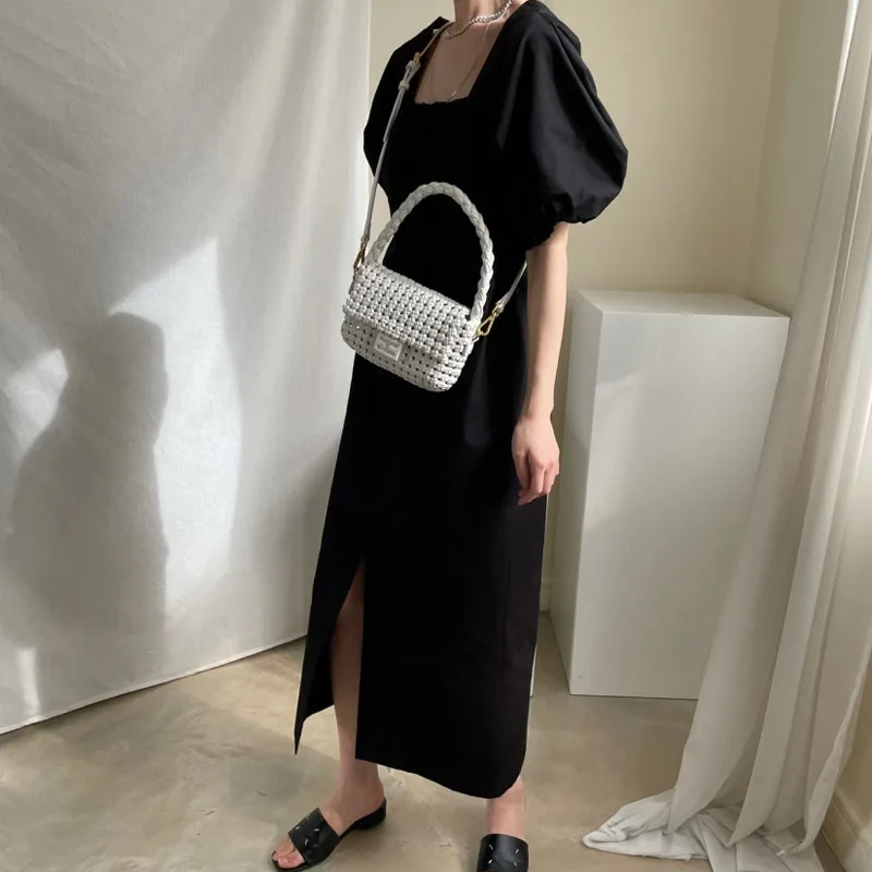 

One Piece Woman Puff Sleeve Dress Vintage Square Collar Slim Office Kawaii Dress Female Ladies Summer Sashes Dresses Vestidos