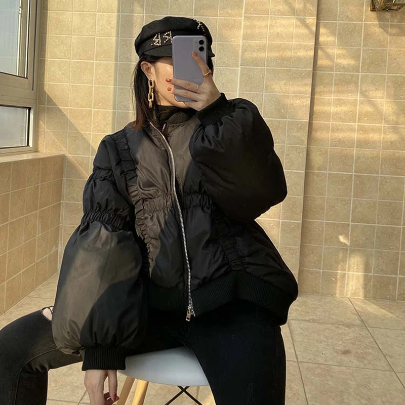 TWOTWINSTYLE повседневное женское хлопковое пальто с рюшами стоячий воротник фонарь