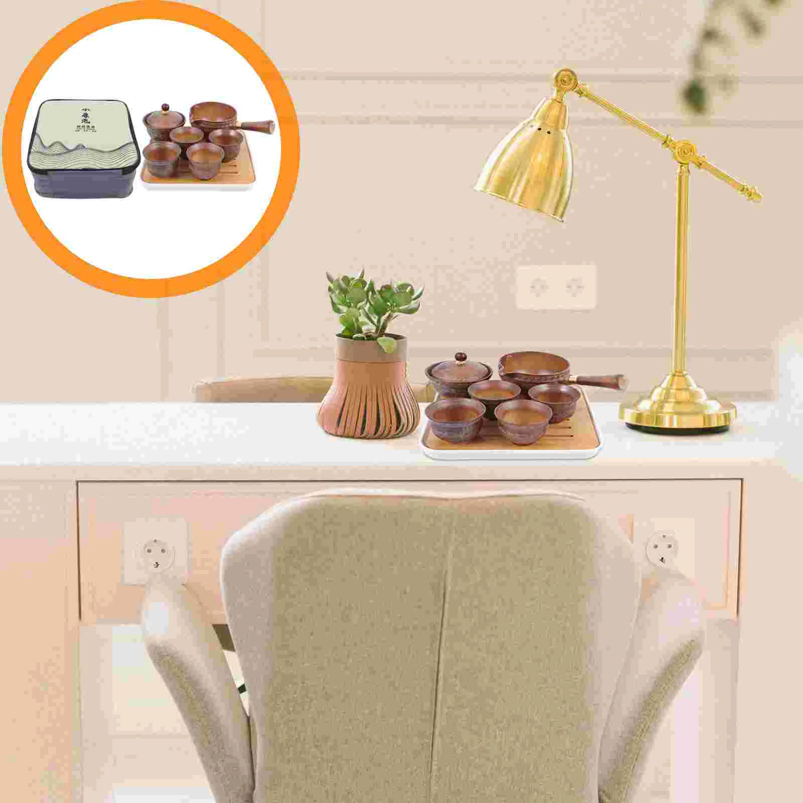

1 Set Portable Tea Set with Teapot Teacups Tea Tray and Travel Bag for Outdoor