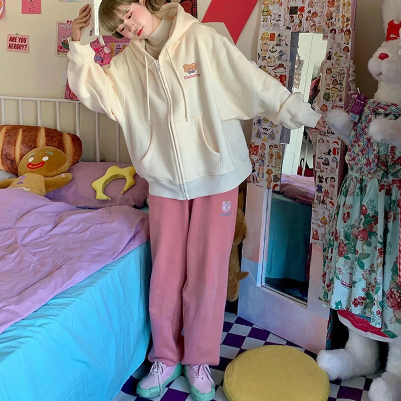 Симпатичная японская Толстовка в стиле Харадзюку с изображением мишки Женская