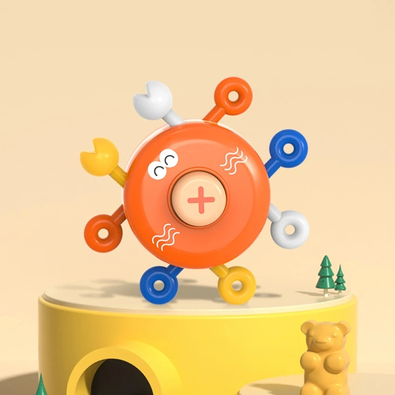 

H3CD Baby Rotating Rattle Finger Training Bright Color Cartoon Animal Shaped Funny Accompany Toy Eco-friendly ABS Material