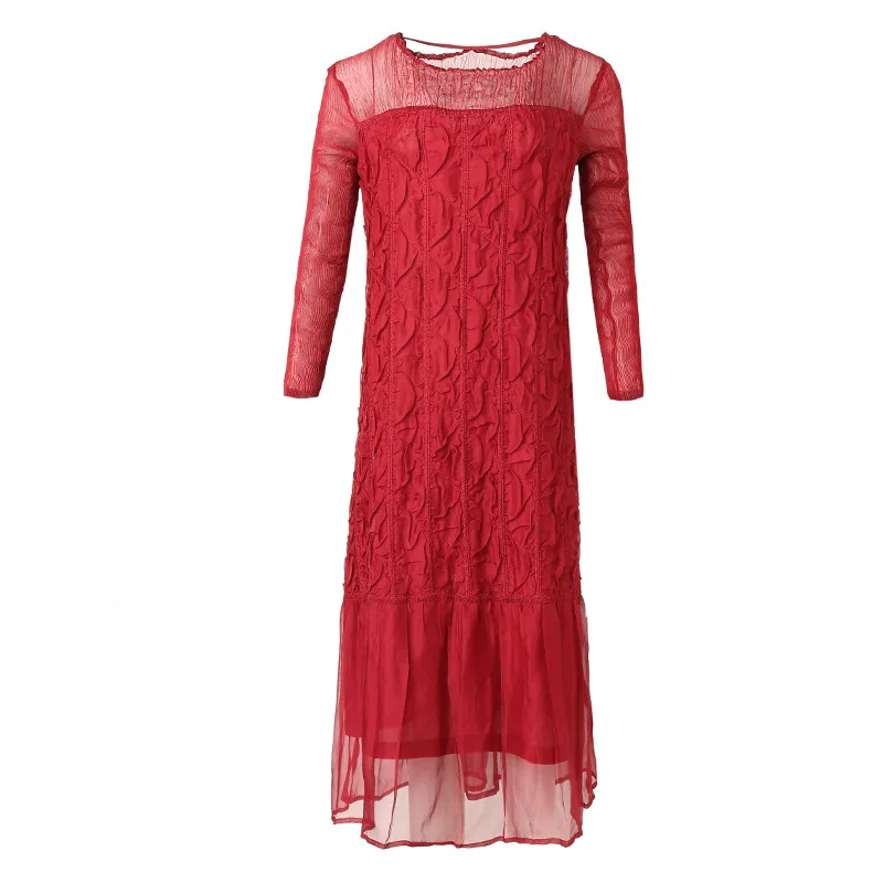 

Elagant Foreign Style Plus Dress Autumn Dress 2020 New Women's Medium Length Long Sleeve Pleats Dress