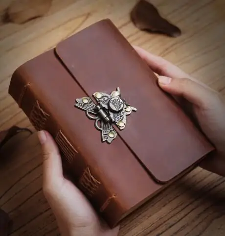 Cow Leather Notebook Butterfly Button Retro Travel Hand Account European Diary Notepad