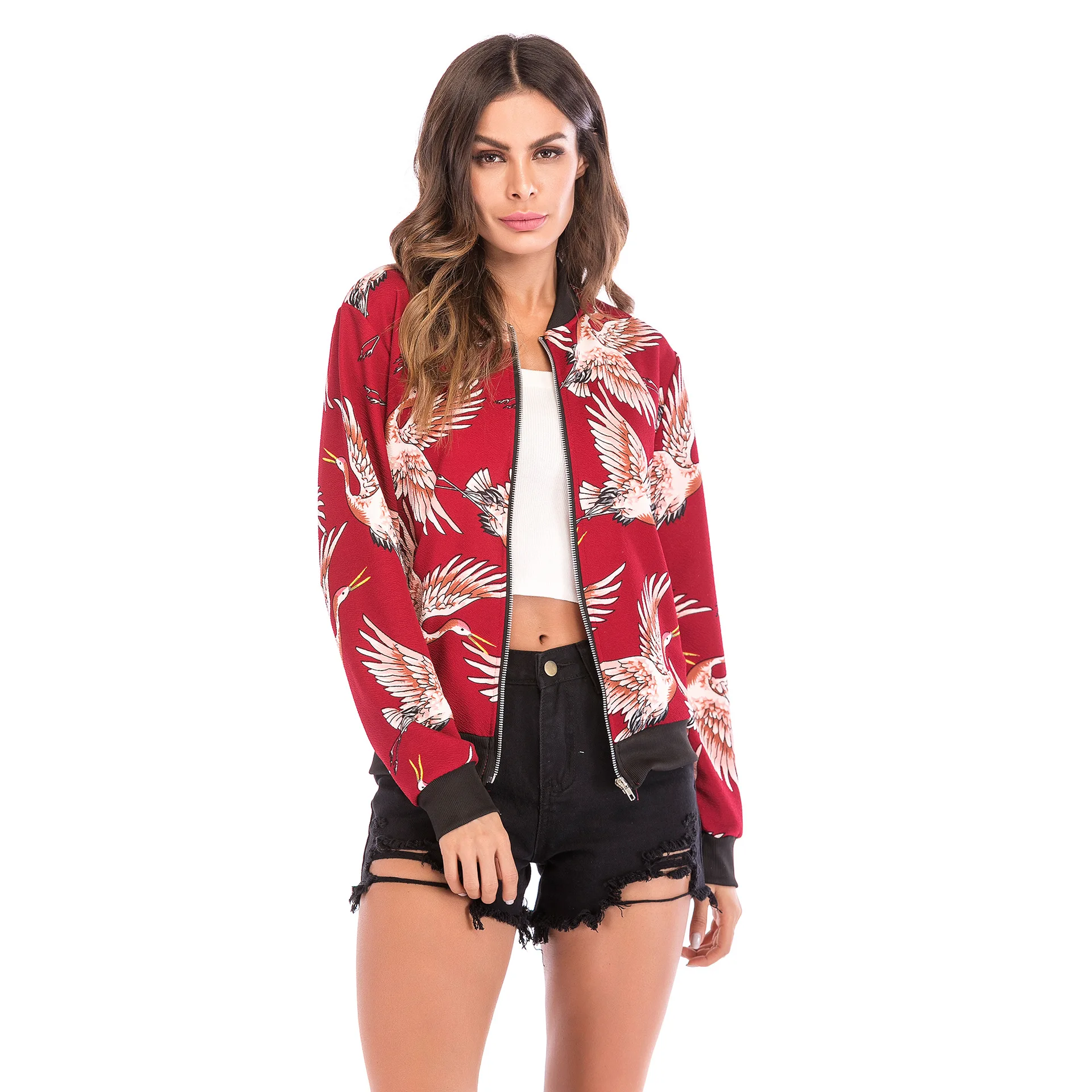 Женская куртка женская пальто с принтом верхняя одежда на молнии куртки длинным