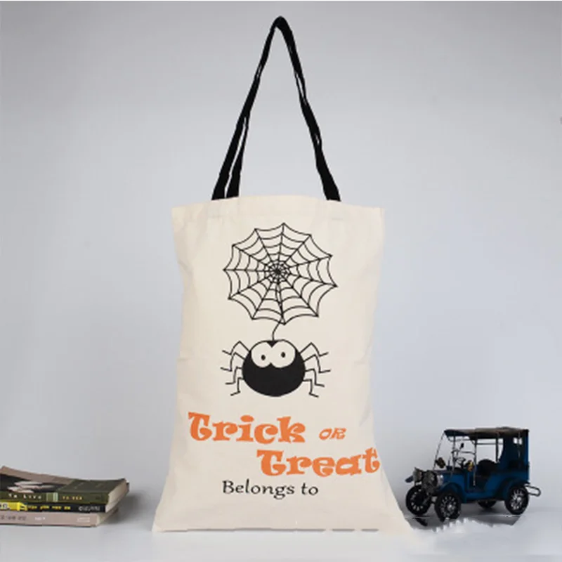 

100pcs/lot Wholesale Halloween Candy Handbag Large Capacity Sack Decorations Canvas Handmade Tote Trick or Treat Bag For Child