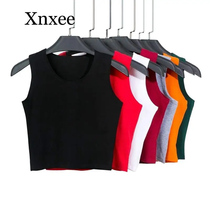 

Футболка женская с круглым вырезом без рукавов, хлопковый кроп-топ в стиле Харадзюку, рубашка для девушек, уличная одежда, черный цвет