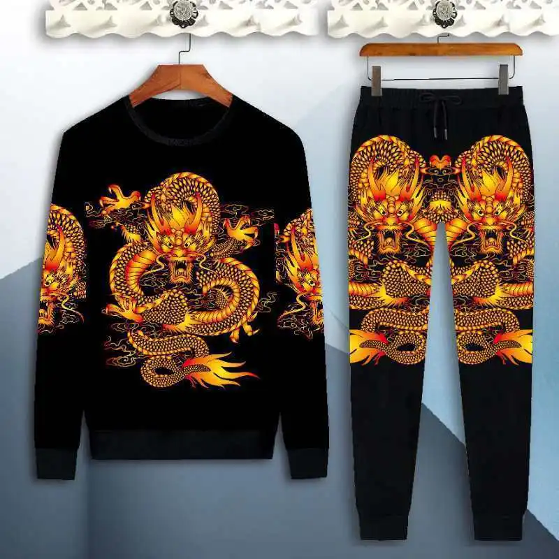 

2021 new casual suit men's 3D printing loose sweater trend Korean student handsome guy suit men