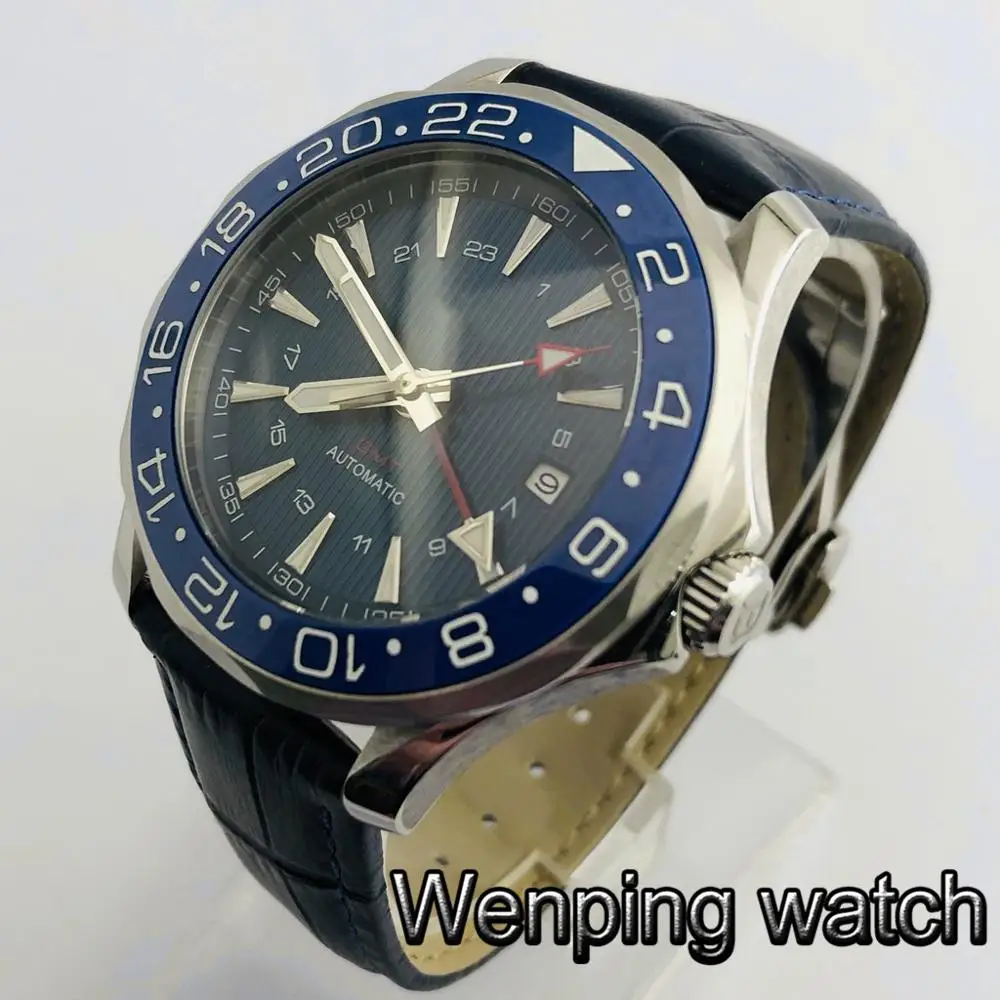 Новинка мужские светящиеся автоматические часы с кожаным ремешком 41 мм|Мужские