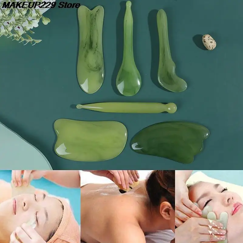 

Пластина для скребков гуаша из зеленой смолы, массажер для гуаша, пластина для меридиана лица, инструмент для массажа рук