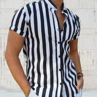 soft nice looking men striped short sleeve shirt black and white men cardigan thin for home