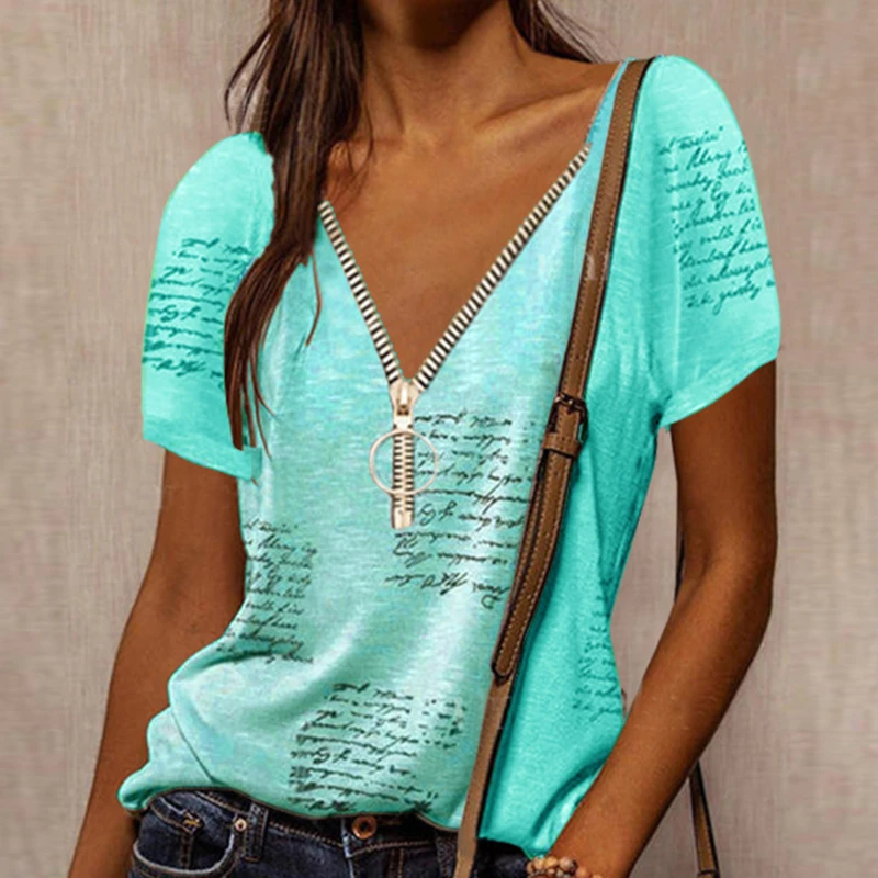 

Женская свободная футболка с цветочным принтом, V-образным вырезом и коротким рукавом