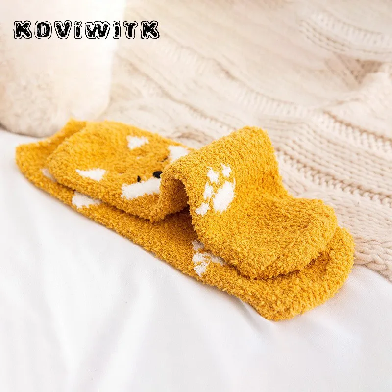 Fashion lovely Cartoon Animal Coral fleece Thick Socks for womens dog/panda/Cat Foot Cute black Sock Funny Girls Cat Hosiery Sox