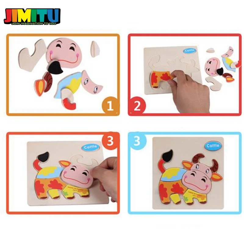 Деревянная 3D головоломка деревянные игрушки для детей мультфильм животных