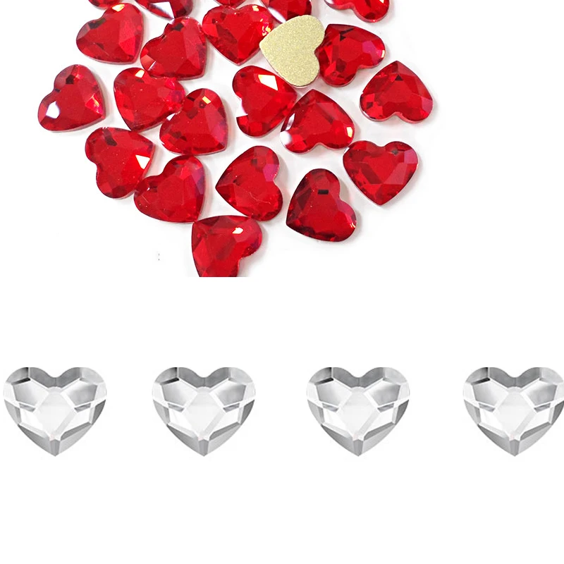 

7mm/9 Colors Heart Flat-back Rhinestones 50Pcs 7-Nails Art Decorations Crystal Glass Stone Valentine's Day 3D Shiny Strass Gem