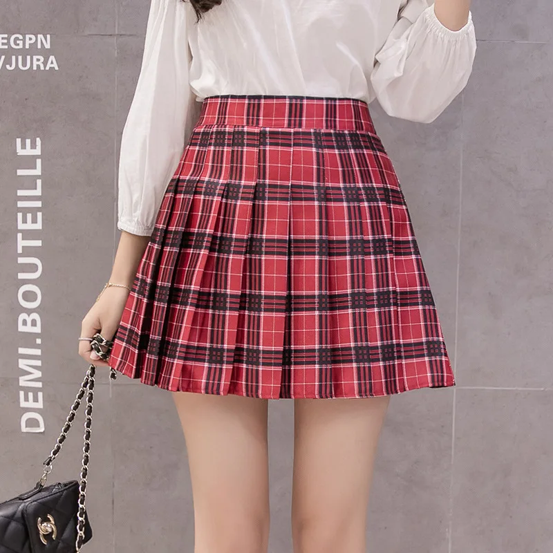 

New Summer Women Zipper High Waist Skirt School Girl Faldas Pleated Plaid Skirt Sexy Red Mini Skirt Jupe Femme