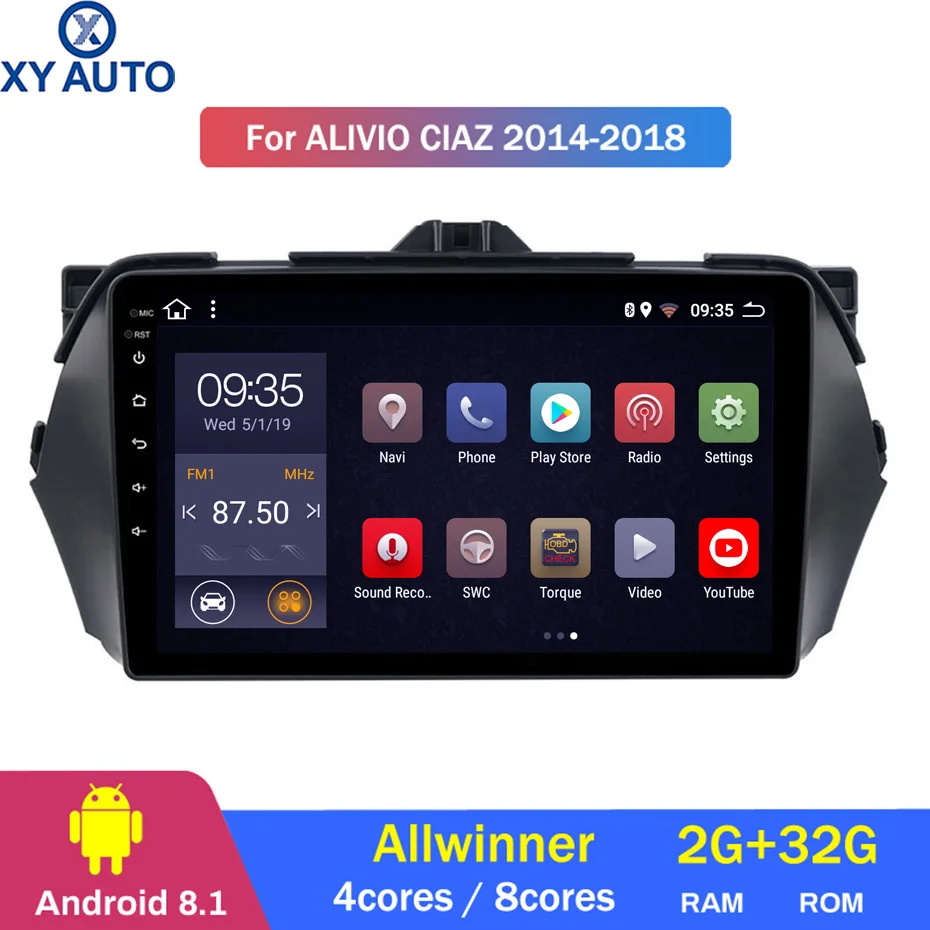 9 дюймов 2.5D IPS HD Мульти-сенсорный экран Android8.1 2G RAM 32G ROM NAVI для Suzuki alivio 2014-2018 с Bluetooth USB