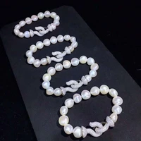 handmade micro inlay zircon clasp natural 10 11mm white baroque freshwater pearl bracelet long 20cm