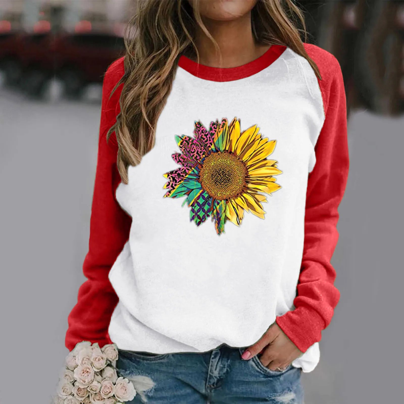 Women Blouse Autumn Winter Long Sleeve Sunflower Print Loose Oversized Sweatshirt Ladies Hoodie Casual Pullover Sweater Harajuku