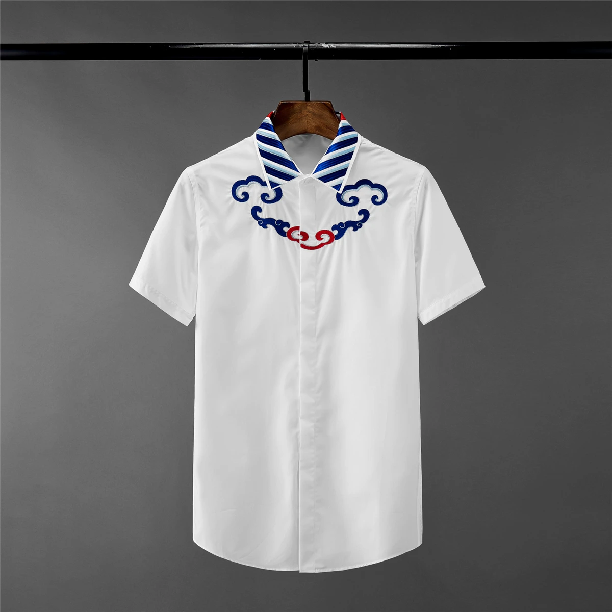 

Chinese Style Luxury Embroidery Short Sleeve Mens Dress Plus Size 4xl Fashion Slim Casual Shirts Man
