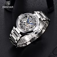 benyar design 2021 new top casual brand fashion mens mechanical watch stainless steel night light hollow design automatic watch
