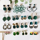 Модные украшения, зеленые геометрические акриловые деревянные нестандартные полые круглые квадратные висячие серьги, металлические висячие серьги, женские Украшения