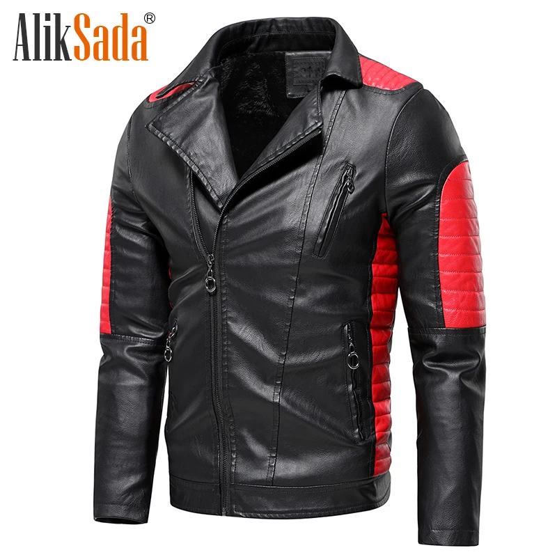 

Men's 2021 Autumn Winter Motor Biker Vintage Warm Fleece Leather Jacket Men Outwear Casual Classic Punk Style Bomber Jacket Coat