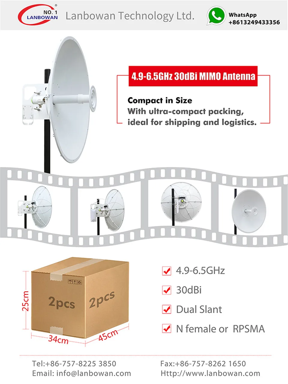 Lanbowan 2 шт./ctn mimo параболические антенны 2ft 30dbi маленький пакет коммуниция wifi антенна