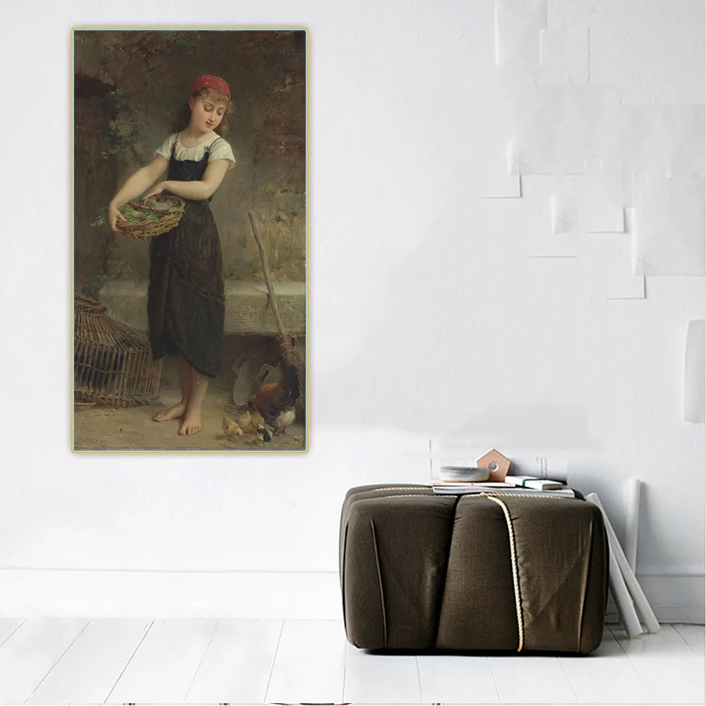 

Holover Canvas Oil Painting Emile Munier"Feeding the Chicks"Academicism Classicism Aesthetic Wall Art Home Interior Decoration