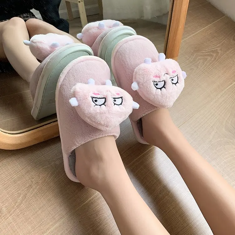 Autumn and Winter Household Ladies Cotton Slippers Cute Cartoon Decoration Comfortable Slippers Female Furry Slippers Female