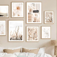 nordic poster beige fashion rose flower reed dandelion beach wall art print canvas painting wall pictures for living room decor