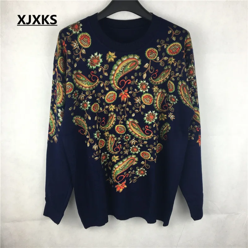 Style 5 XJXKS, женский джемпер, Осень-зима, свитер большого размера с длинным рукавом, женская трикотажная одежда, свободный свитер, Женский пуловер с принтом - Цвет: Style 5